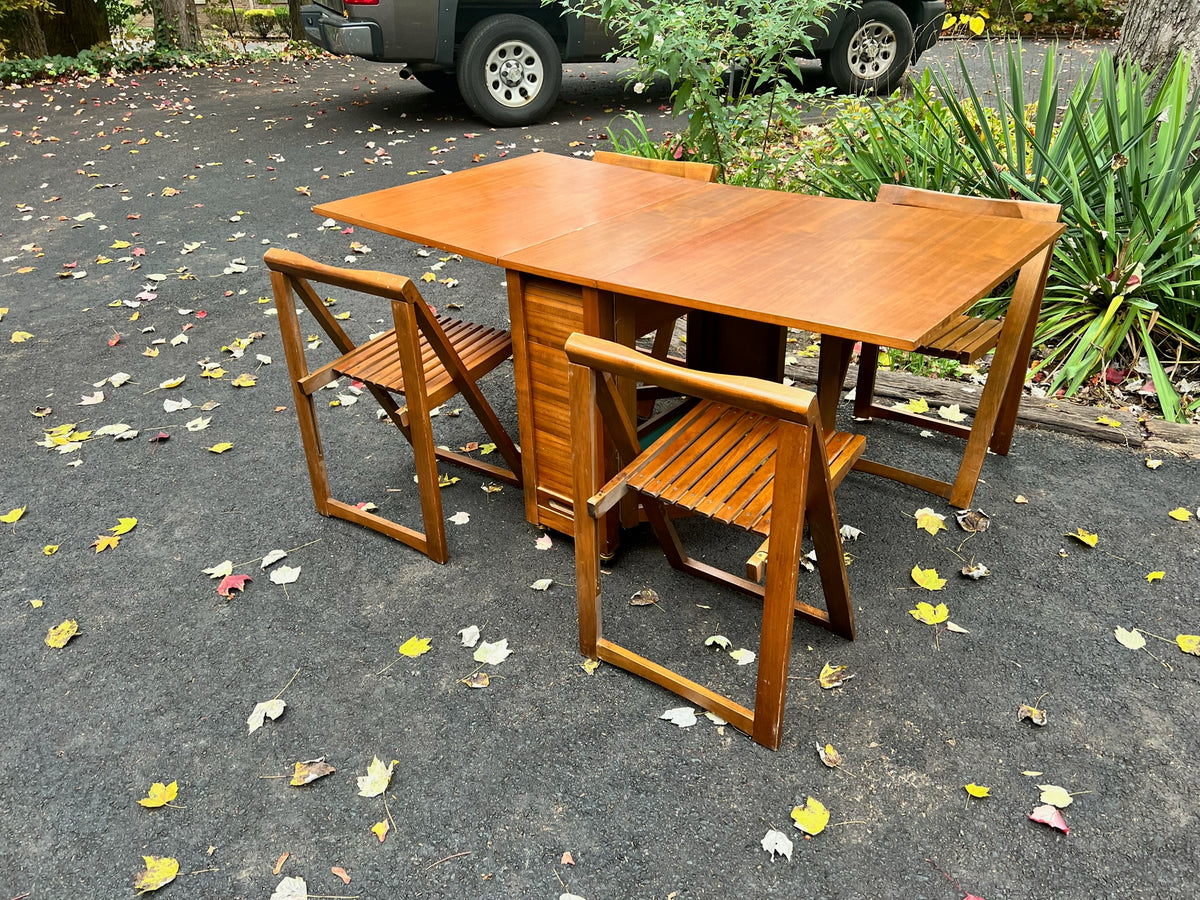 Vintage Walnut Folding Table w Chairs