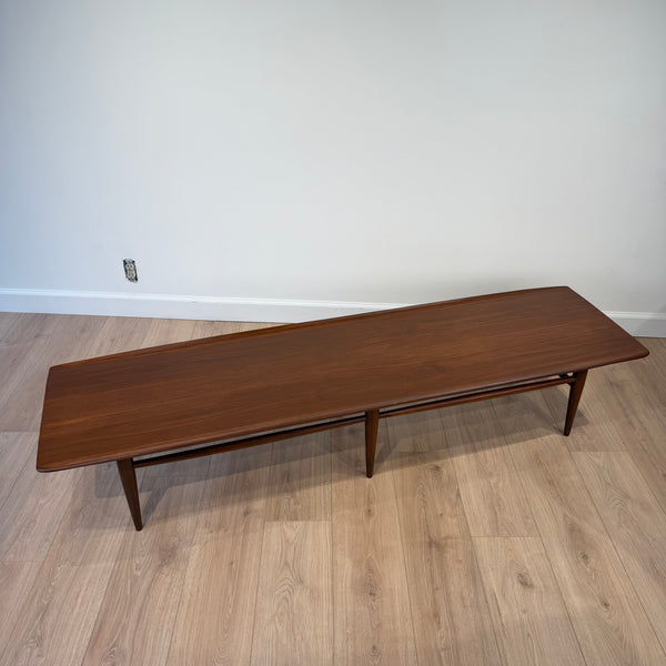 Long Mid-Century Basset Furniture Surfboard Walnut Coffee Table