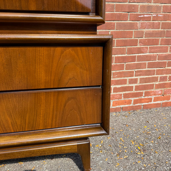 United Furniture Diamond Mid-Century Modern Walnut Highboy Dresser