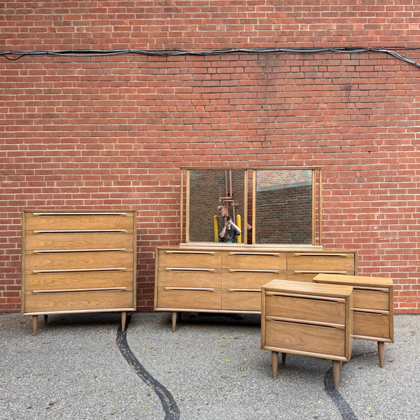 Mid-Century Modern Walnut 9-Drawer Lowboy Dresser with Mirror