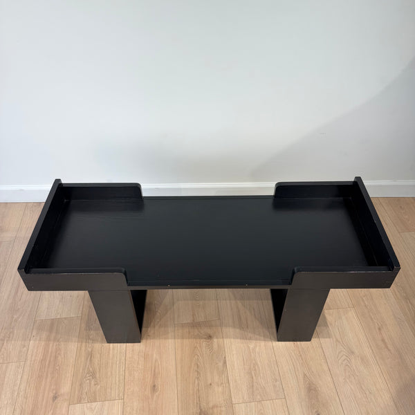 Columbian Leather and Ebonized Post Modern Bench