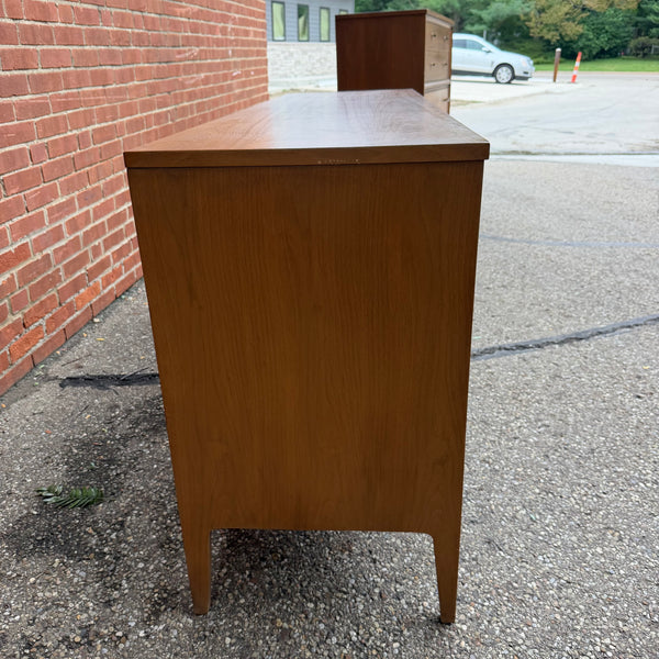 Vintage Broyhill Forward Walnut Lowboy Nine-Drawer Dresser