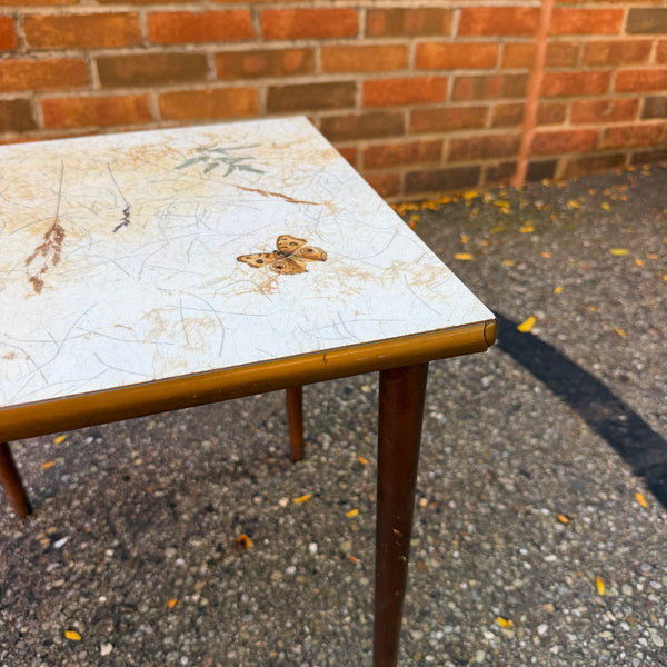 Vintage Mid-Century Modern Botanical Butterfly Laminate Side Table