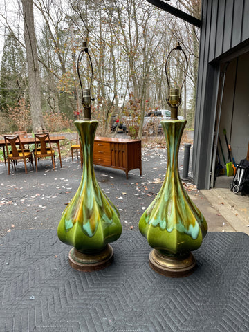 Pair of Vintage Drip Glaze Table Lamps