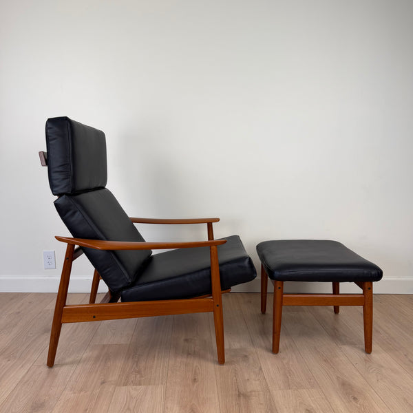 Arne Vodder for France and Son FD164 Reclining Teak Lounge Chair with Ottoman
