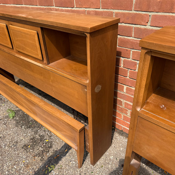 Pair of Broyhill Forward Walnut Full-Size Headboards & Footboard