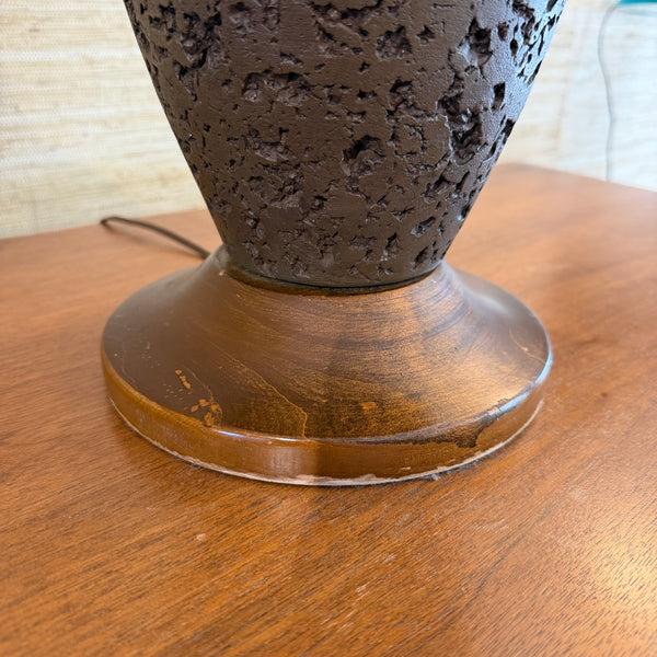 Pair of Mid Century Modern Walnut and Ceramic Table Lamps with Original Shades