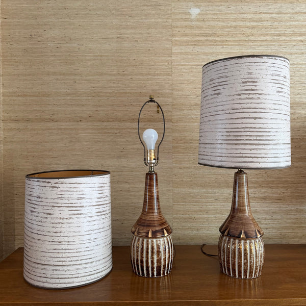 Pair of Ceramic Mid Century Modern Table Lamps with Original Shades