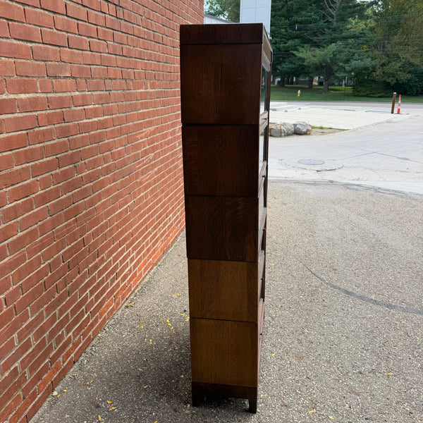 Antique Gunn Quarter Sawn Oak Five-Section Barrister Bookcase with Glass Doors