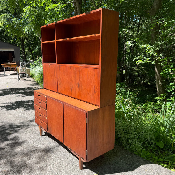 Danish Modern Two-Piece Bookshelf with Drop-Down Secretary Desk Top