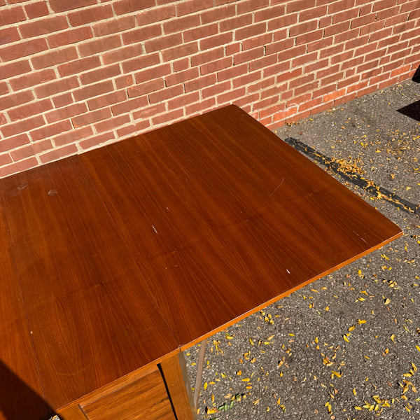 1960s Romanian Mid-Century Modern Walnut Drop-Leaf Hideaway Dining Table & 4 Folding Chairs