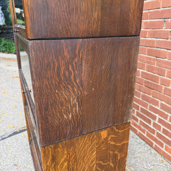 Antique Gunn Quarter Sawn Oak Five-Section Barrister Bookcase with Glass Doors