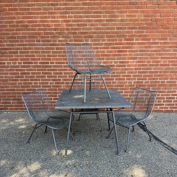 Russell Woodard Sculptura Mesh Patio Dining Set with Slate Top Table