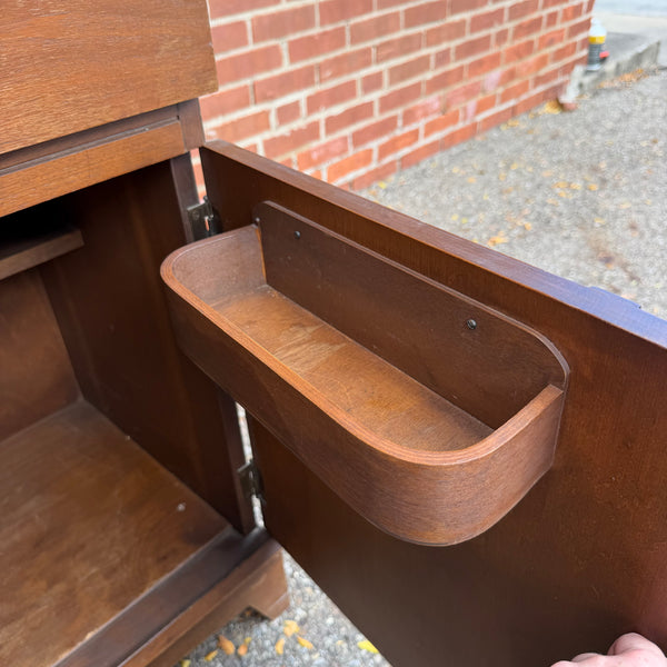 Vintage Mid-Century Modern Walnut Flip-Top Bar & Storage Cabinet on Casters