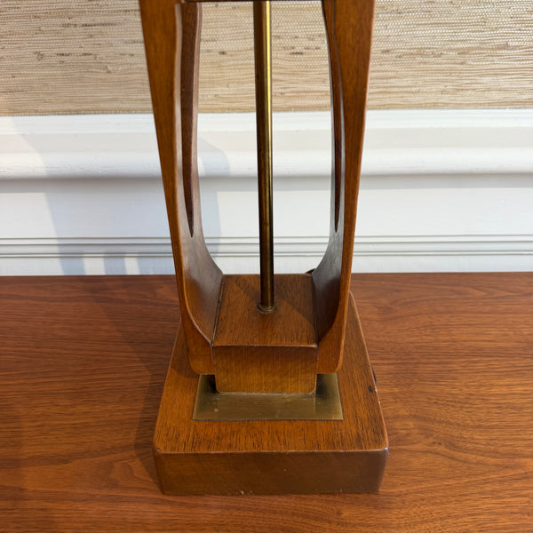 Mid Century Modern Modeline Walnut Enamel and Burlwood Table Lamp