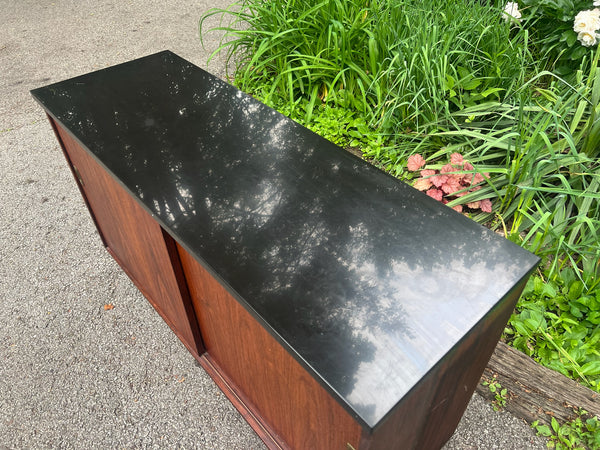 Mid-Century Modern Rosewood Cabinet with Black Stone