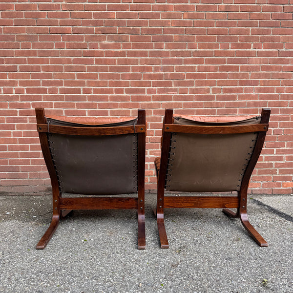 Pair of 1970s “Siesta” Bent Rosewood and Leather Lounge Chairs by Igmar Relling for Westnofa, Norway