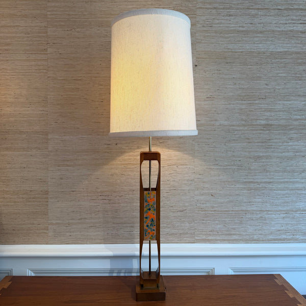 Mid Century Modern Modeline Walnut Enamel and Burlwood Table Lamp