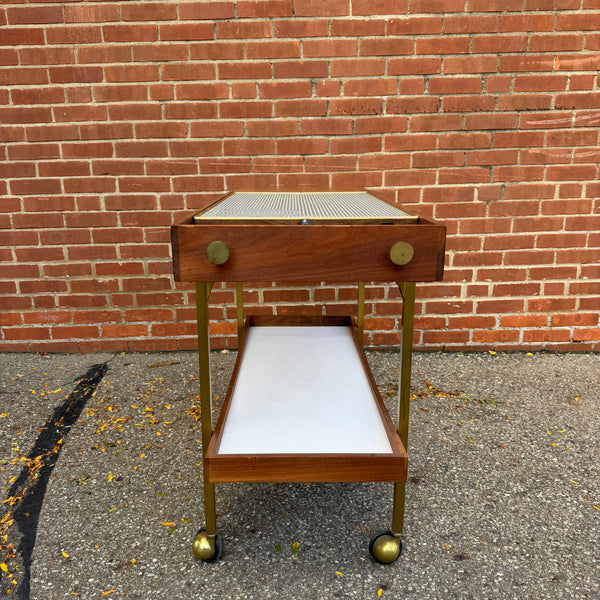 Vintage Salton Hotray Walnut & Brass Rolling Mid-Century Bar Serving Cart | Paul McCobb Style