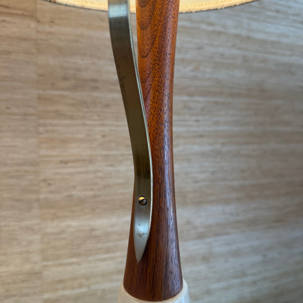 Pair of Italian Alabaster and Teak Table Lamps Original Shades and Finials