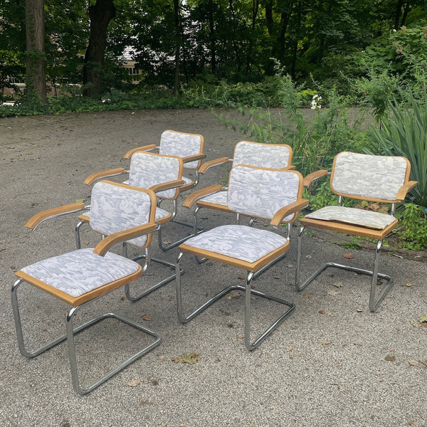 Set of 6 Vintage Cesca Style Chrome & Upholstered Cantilever Dining Chairs