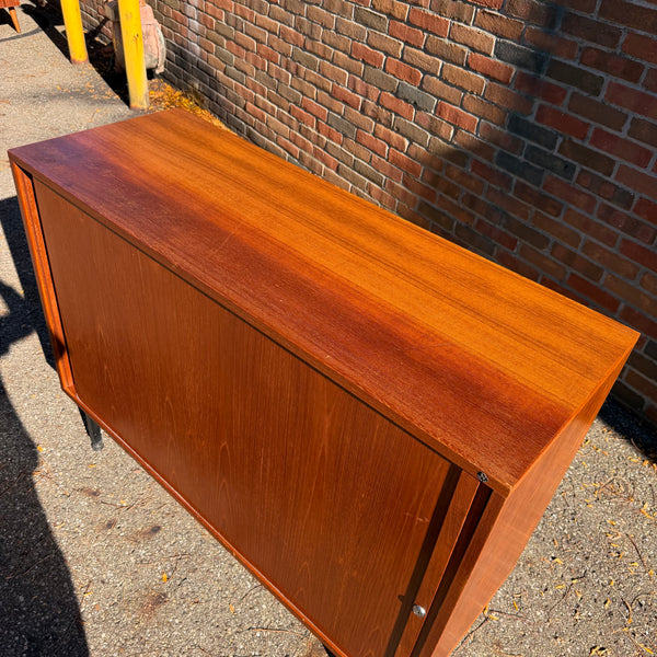 1960s Danish Modern NIPU Teak Tambour Door Storage Cabinet