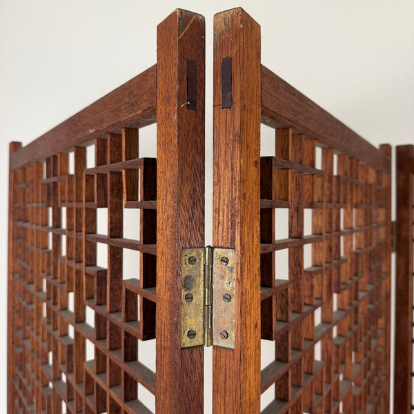 Teak Geometric Lattice Folding Screen Room Divider