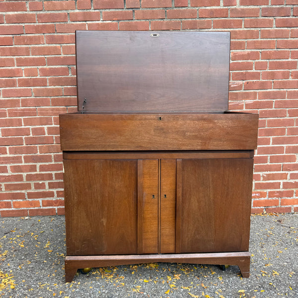 Vintage Mid-Century Modern Walnut Flip-Top Bar & Storage Cabinet on Casters
