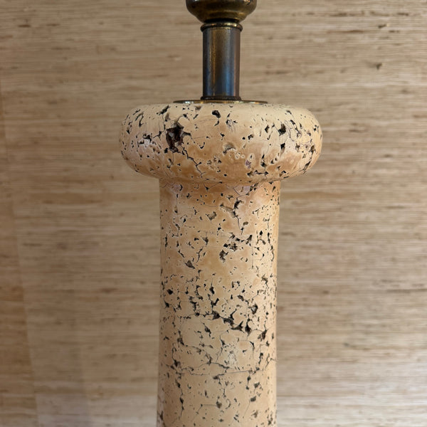 Mid Century Modern Tall Cork and Brass Table Lamp