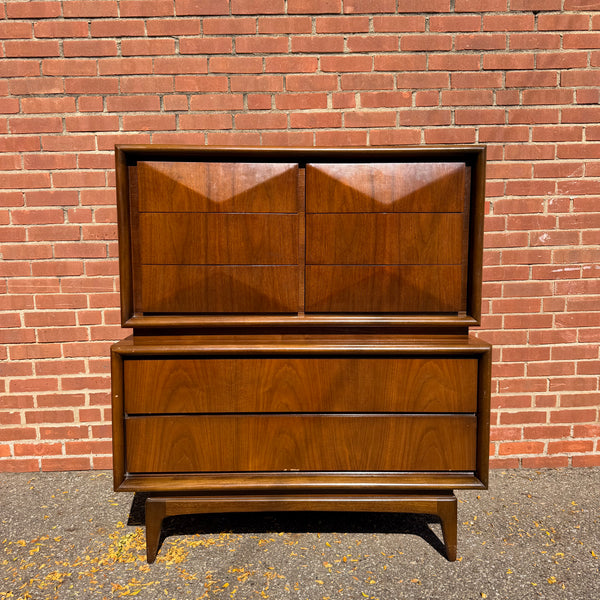 United Furniture Diamond Mid-Century Modern Walnut Highboy Dresser