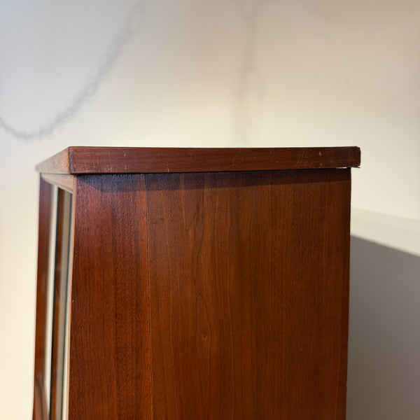 Mid Century Modern Walnut Display Hutch with Sliding Glass Doors