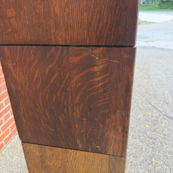 Antique Gunn Quarter Sawn Oak Five-Section Barrister Bookcase with Glass Doors
