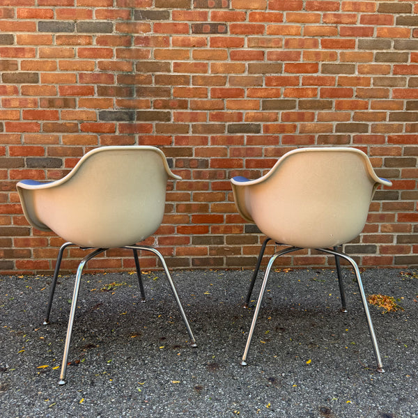 Pair of Vintage Krueger Metal Products Fiberglass Upholstered Shell Armchairs