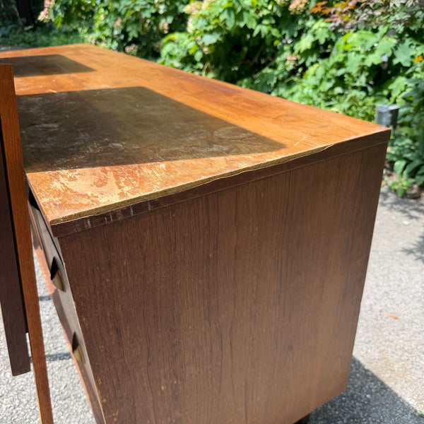 Mid Century Modern Broyhill Brasilia 9 Drawer Walnut Lowboy with Two Mirrors