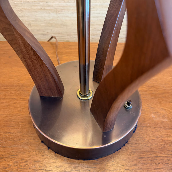 Pair of Sculptural Mid Century Modern Walnut and Brass Table Lamps