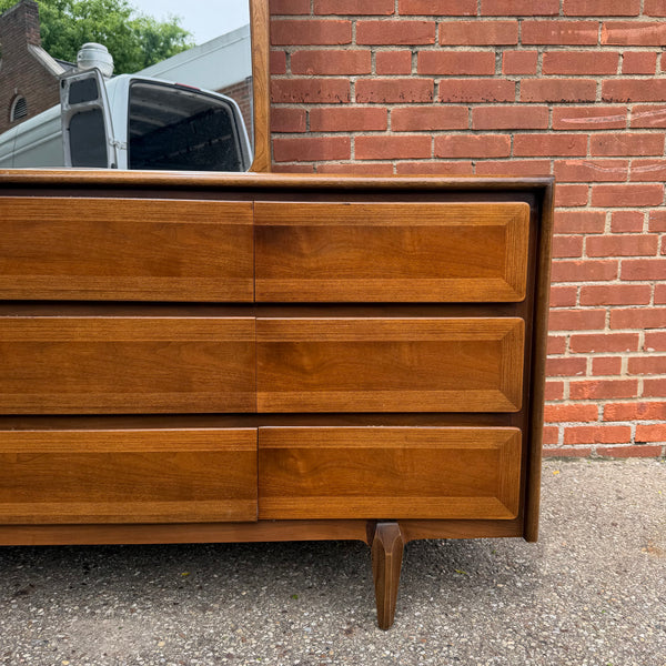 American of Martinsville Walnut Lowboy Dresser with Mirror