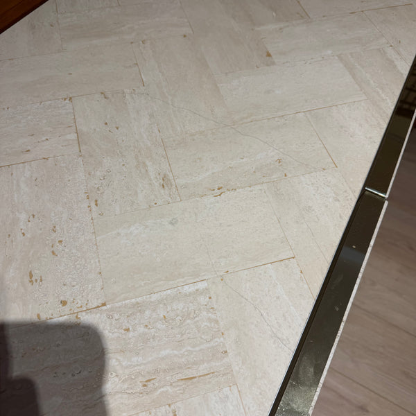 Postmodern Ello Travertine and Brass Credenza