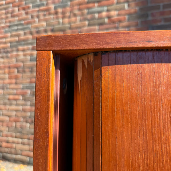 1960s Danish Modern NIPU Teak Tambour Door Storage Cabinet