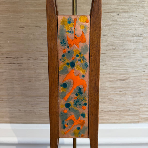 Mid Century Modern Modeline Walnut Enamel and Burlwood Table Lamp