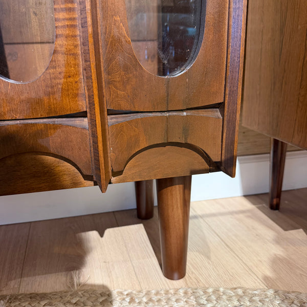 Vintage Tobago Brutalist Mid-Century Modern Walnut Display Cabinet on Custom Legs