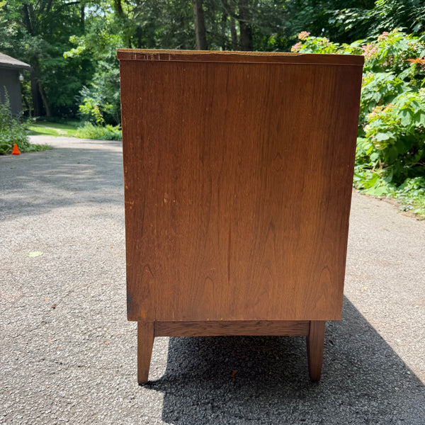 Mid Century Modern Broyhill Brasilia 9 Drawer Walnut Lowboy with Two Mirrors