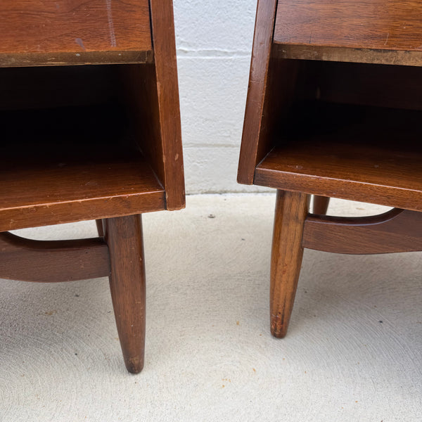 Pair of American of Martinsville “Dania” Walnut Drop-Down Nightstands
