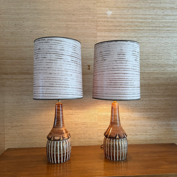 Pair of Ceramic Mid Century Modern Table Lamps with Original Shades