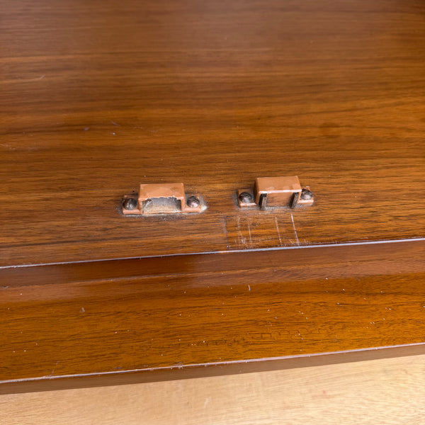Vintage Mid-Century Modern Petite Walnut & Brass China Cabinet | Hutch