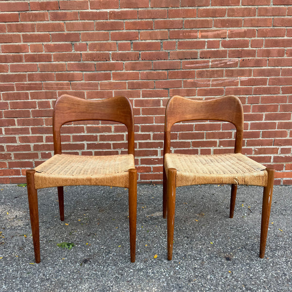Pair of 1960s Arne Hovmand Olsen for Mogens Kold Teak Woven Side Chairs