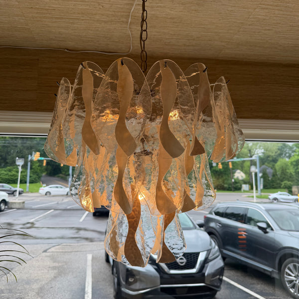 1970s Murano-Style Lucite and Chrome Waterfall Petal Chandelier