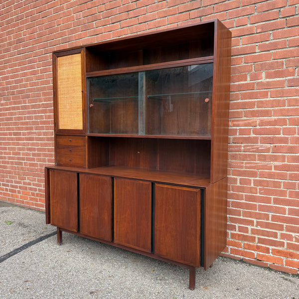 Dillingham Esprit Walnut & Cane Credenza Hutch by Merton Gershun