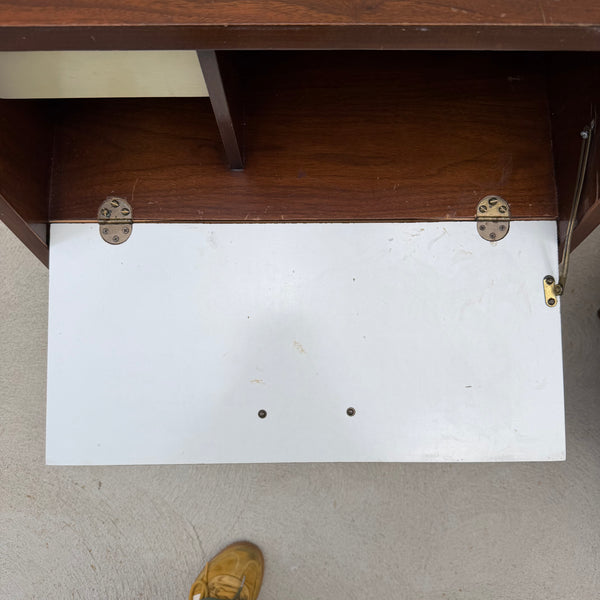 Pair of American of Martinsville “Dania” Walnut Drop-Down Nightstands