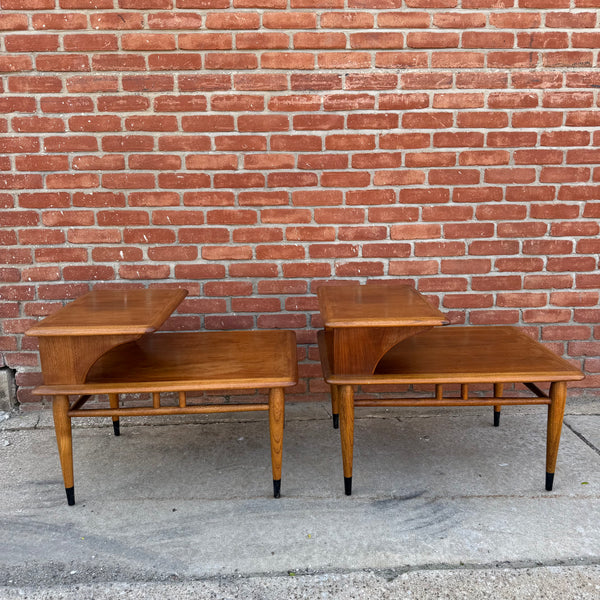 Pair of Vintage Lane "Acclaim" Series Walnut Two-Tier Step End Tables