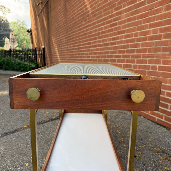 Vintage Salton Hotray Walnut & Brass Rolling Mid-Century Bar Serving Cart | Paul McCobb Style